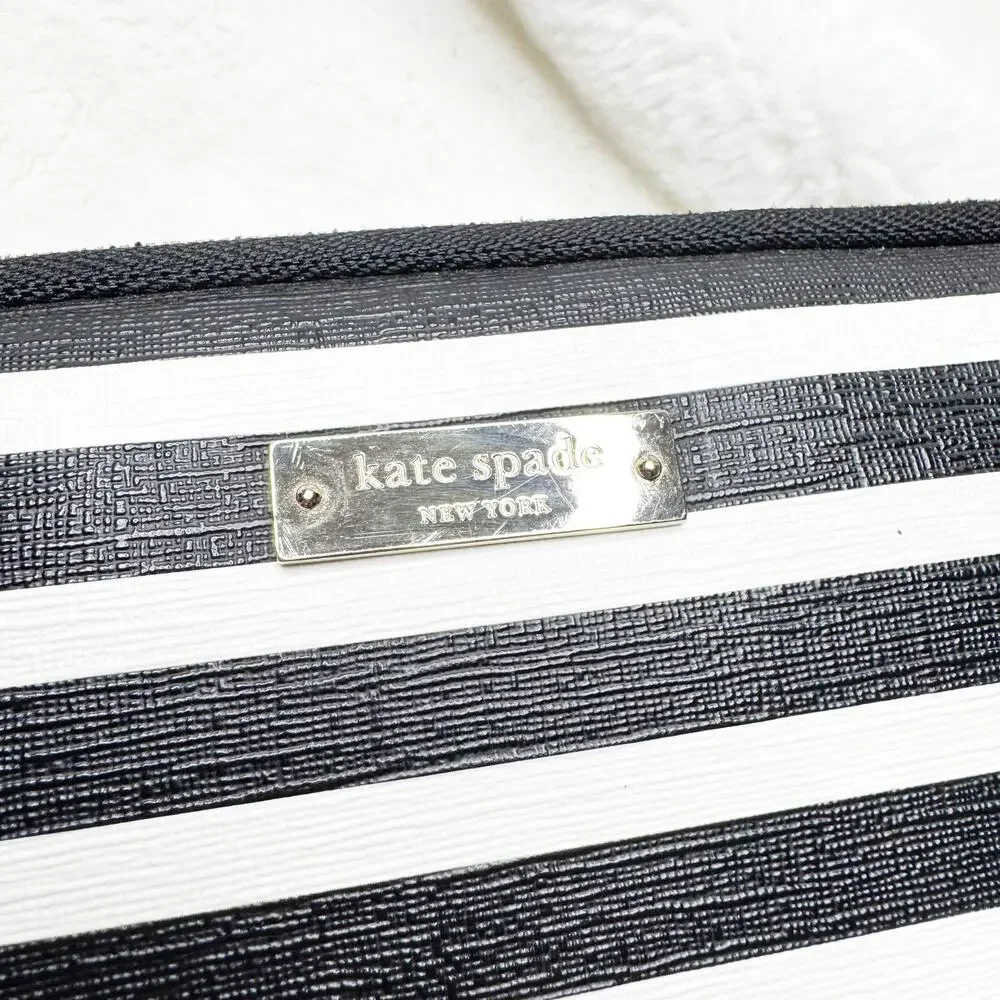 KATE SPADE New York Black & White Stripe Padded iPad Tablet Zip Case